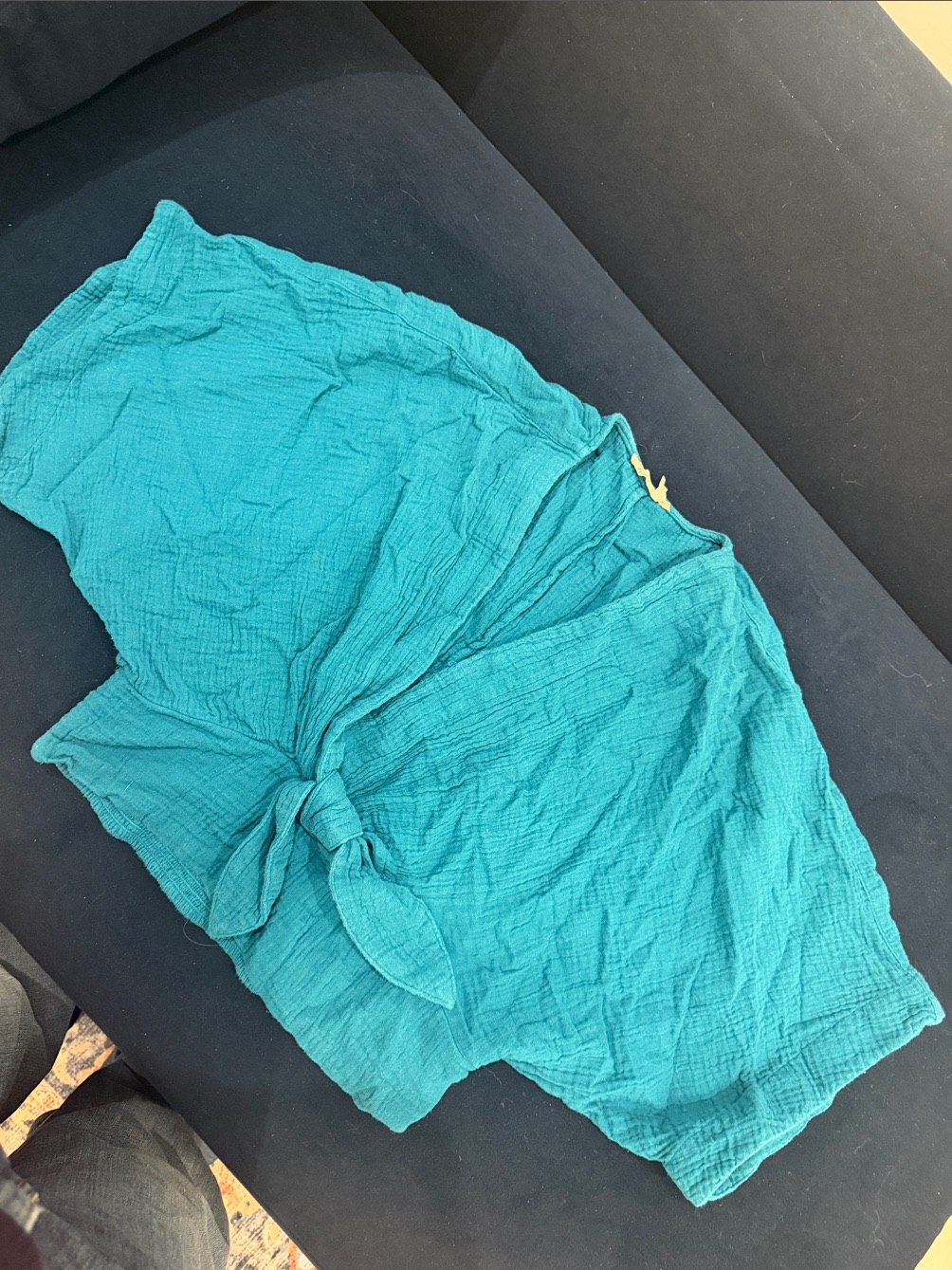 Anthropologie Teal Tie-Front Women's Blouse- Cropped (Mid Waist)